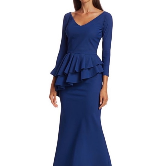 Chiara Boni Royal Blue Ruffle Prom Dress - Picture 2 of 11